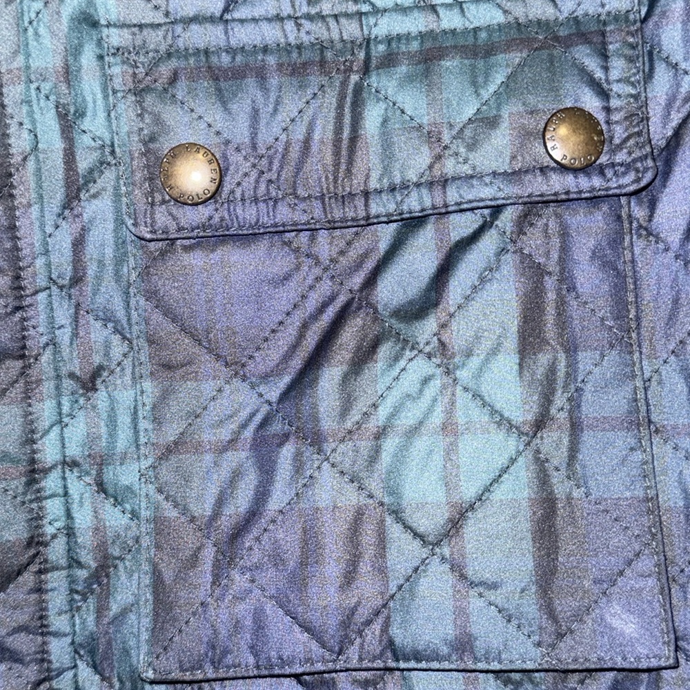 Polo Ralph Lauren Quilted Plaid Coat with Leather Trim Size L - Picture 5 of 14